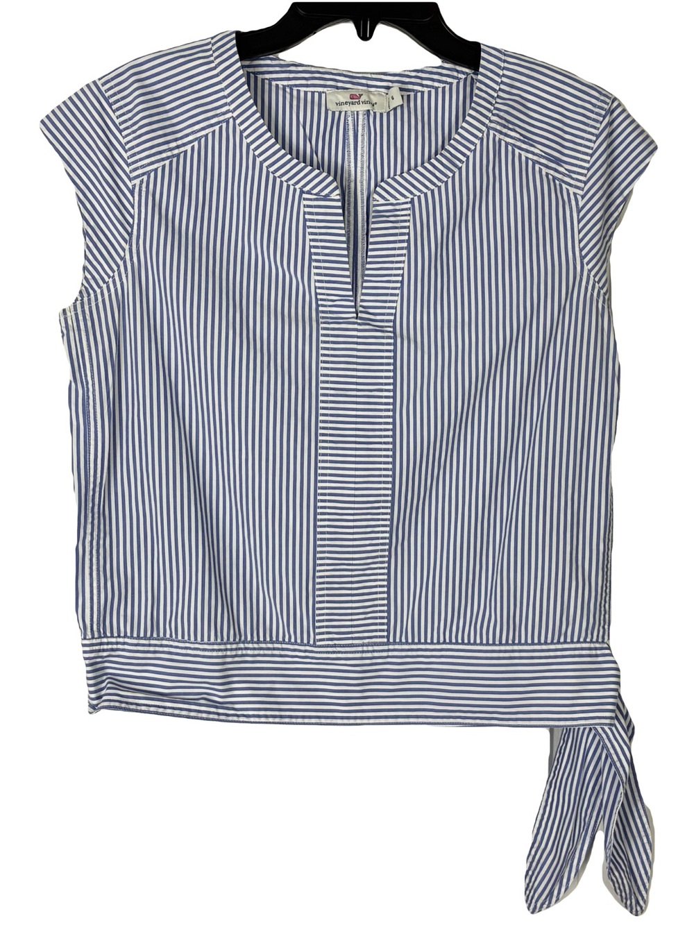 Nwot Vineyard Vines Blouse 6 Blue White Stripe Sleeveless Poplin Side Bow